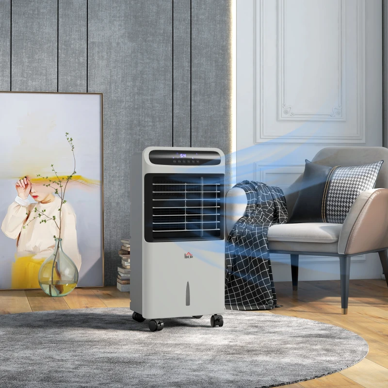HOMCOM 3-In-1 Ice Cooling Fan, Mobile Evaporative Air Cooler with Remote, Timer, Oscillating for Home Office, Bedroom, Gray