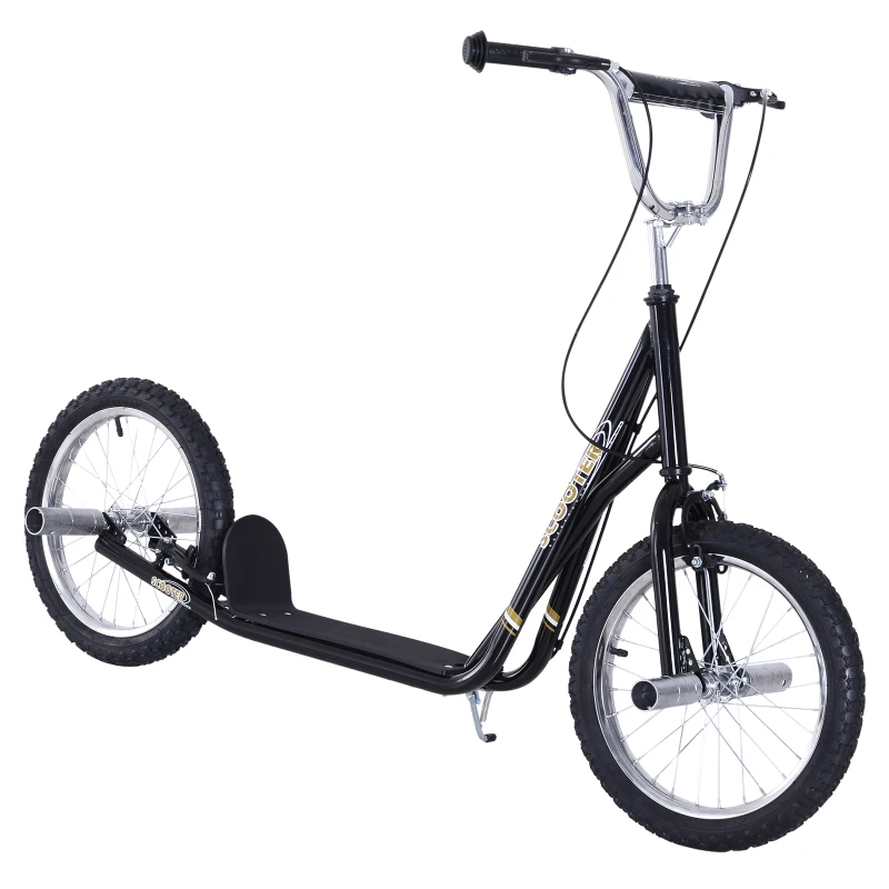HOMCOM Youth Scooter Teen Kick Scooter Kids Children Stunt Scooter Bike Bicycle Ride On 16" Inflatable Wheels Black