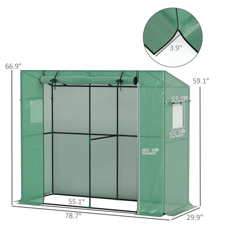 Outsunny Walk-in Portable Greenhouse Small Greenhouse for Outdoors with UV-resistant PE Cover, 6.6' x 2.5' x 5.6' Green