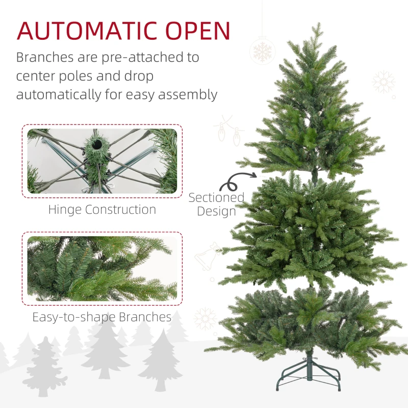 HOMCOM 6 Ft Artificial Christmas Tree with Foldable Metal Stand, Easy Assembly, Hinged Xmas Tree for Home Office Holiday