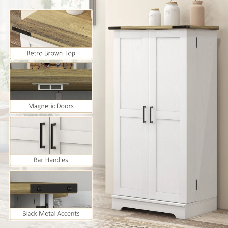 HOMCOM Farmhouse Kitchen Pantry Storage Cabinet, Kitchen Pantry Cabinet with Doors and Adjustable Shelves, Cream White
