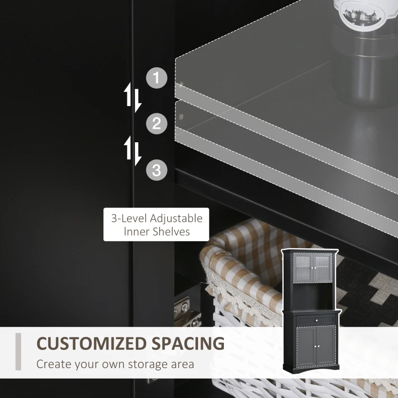 HOMCOM Tall Colonial Style Kitchen Pantry Storage Cabinet W/ Adjustable Shelves Black