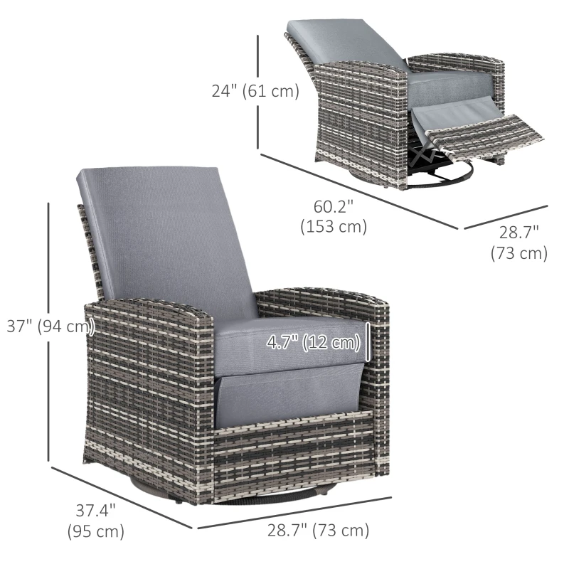 Outsunny Outdoor Rattan Wicker Lounge Chair with Footrest & Soft Cushion for Patio, Garden, Backyard, Grey