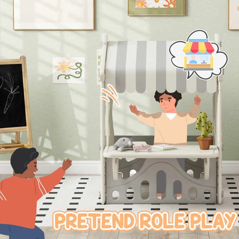 Qaba Kids Playhouse, Indoor Sleek Play House Cottage Pretend Role Games, with Arched Doors, for Ages 1-6 Years