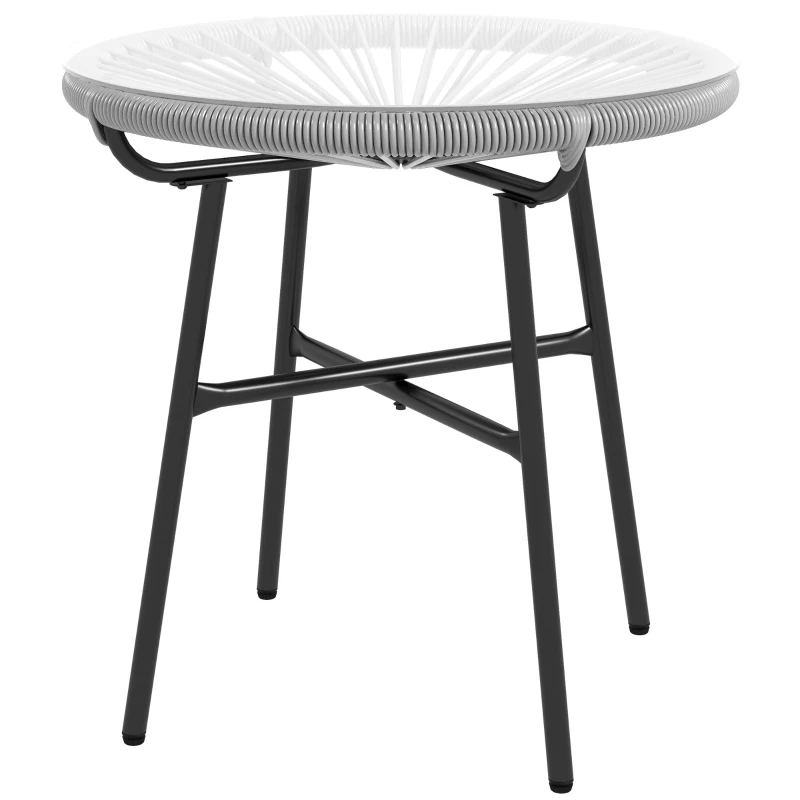 Outsunny Rattan Side Table, Round Outdoor Table, with Round PE Rattan and Tempered Glass Table Top for Patio, Garden, Grey