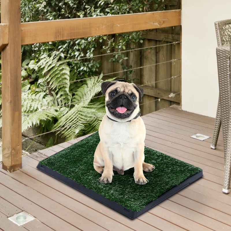 PawHut Dog Grass Pad with Tray, Artificial Grass for Dogs, Doggy Bathroom Toilet Potty Tray Indoor Outdoor Puppy Potty Training (51 x 63 CM)