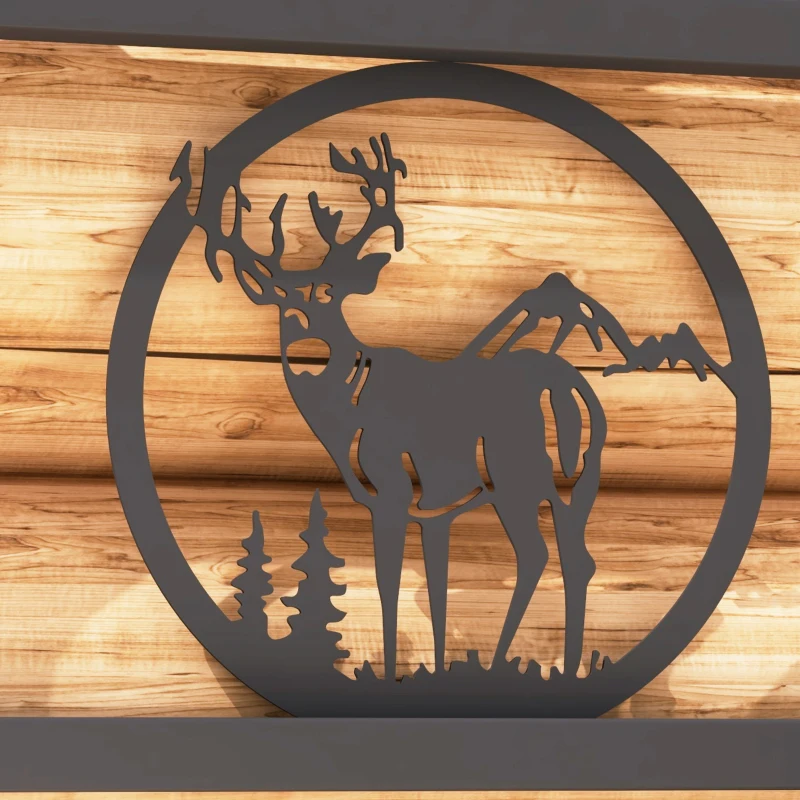 Outsunny Decorative Firewood Rack Outdoor Indoor Steel Wood Storage Log Holder with Side Handles, 19.7" x 13.4" x 17.7", Black