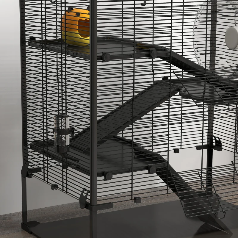 PawHut 4 Tier Hamster Cage with Deep Tempered Glass Bottom, Running Wheel, Hut, Water Bottle, Food Dish, 31" x 19" x 31.5"