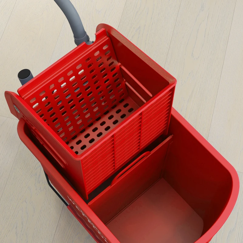 HOMCOM Compact Mop Bucket with Wringer, Mop Bucket on Wheels for Floor Cleaning, 21 Quart, Separate Dirty and Clean Water, Red