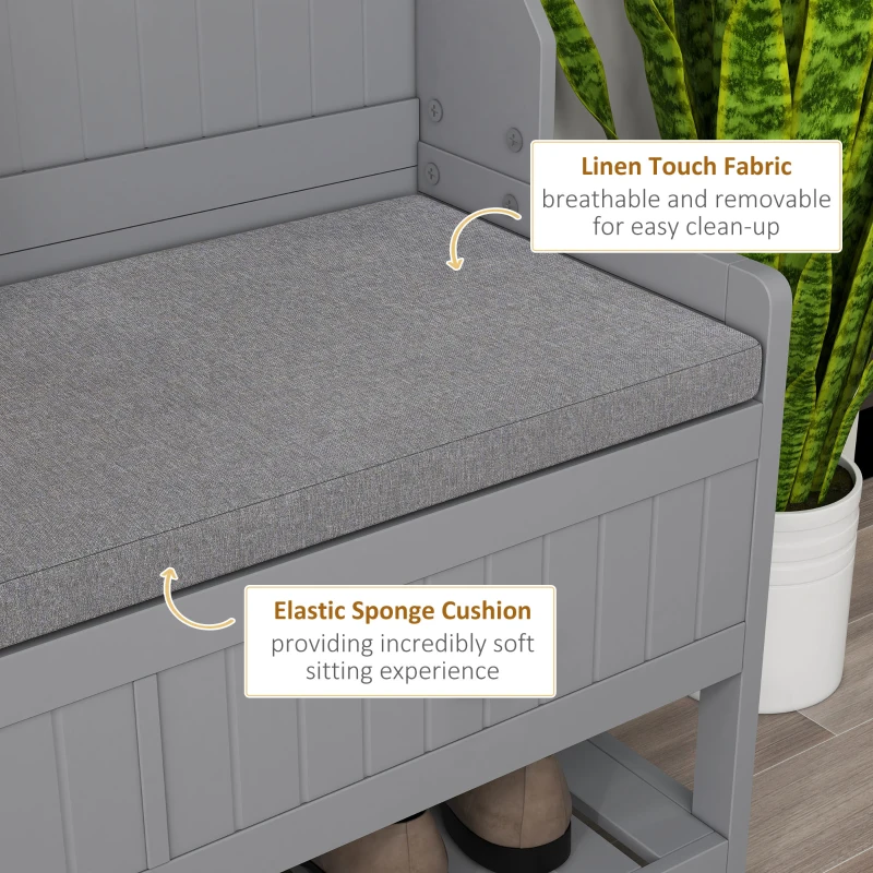 HOMCOM Coat Rack Shoe Bench, Hall Tree with Bench and Shoe Storage, Entryway Bench with 4 Hooks, 2 Drawers, 2 Shelves, Grey