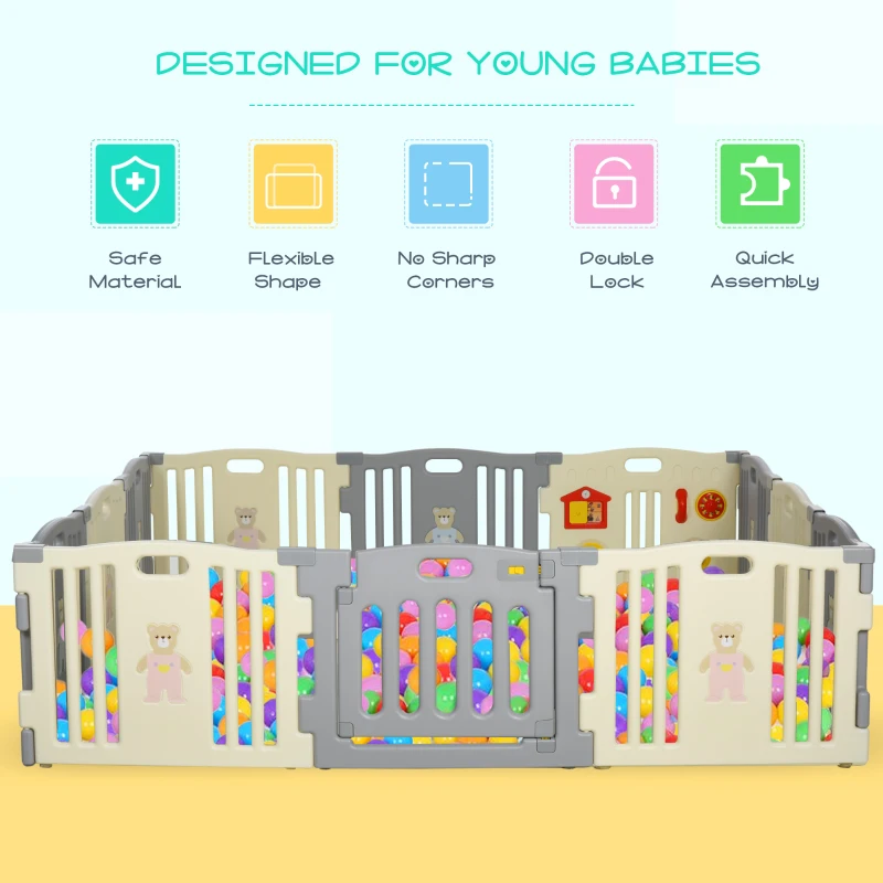Qaba 12-Piece 92" x 92" x 25" Children Baby Playpen Kids Activity Center Fence for Kids with Easy Safety Gate & Flexible Design, White
