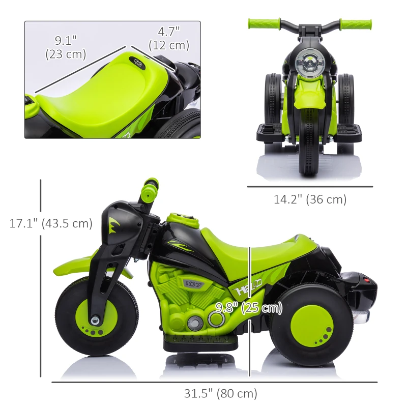 Qaba Electric Motorcycle for Kids, 6V Ride on Bubble Car with LED Headlight, Music, Pedal, for 2-5 Years Green