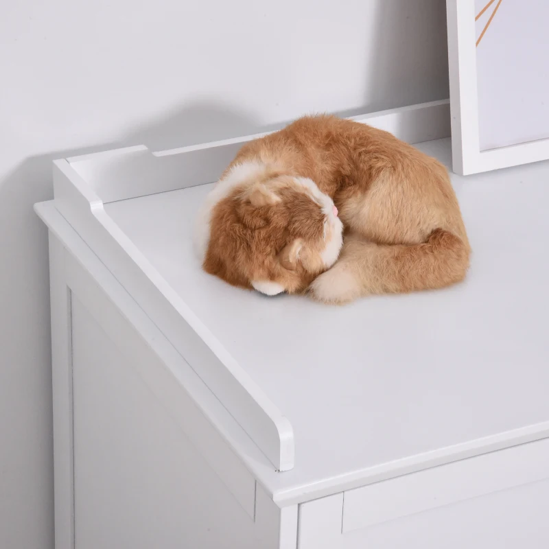 PawHut 37.5" Wooden Covered Mess Free Cat Litter Box End Table Hideaway Cabinet with Storage for Accessories, White