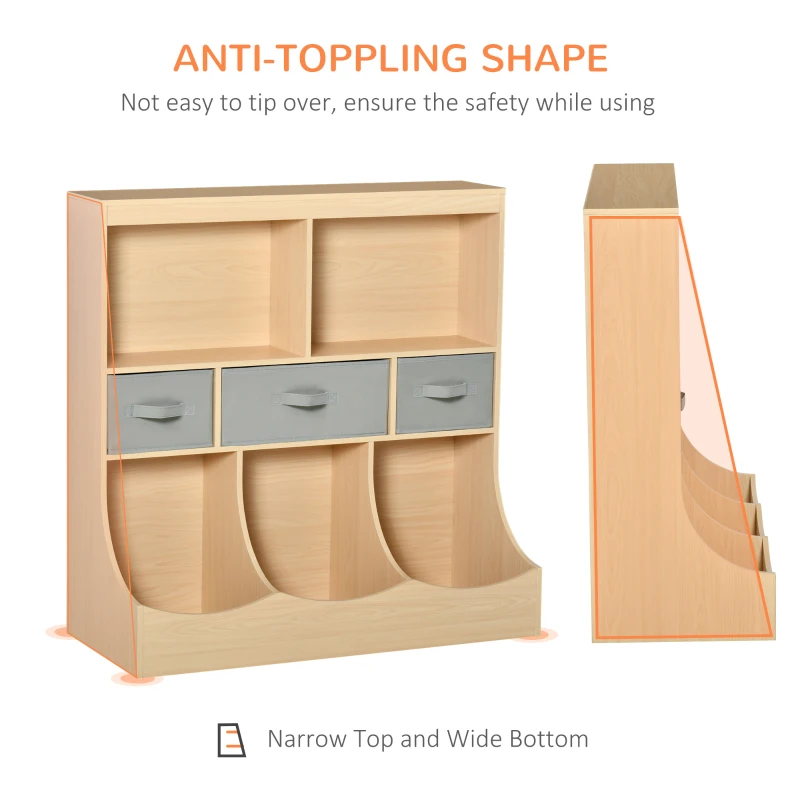 HOMCOM Kids Bookcase, Toy Storage Organizer Cabinet, Children Display Bookshelf with Drawers for Toys, Clothes, Books, Natural Wood Color