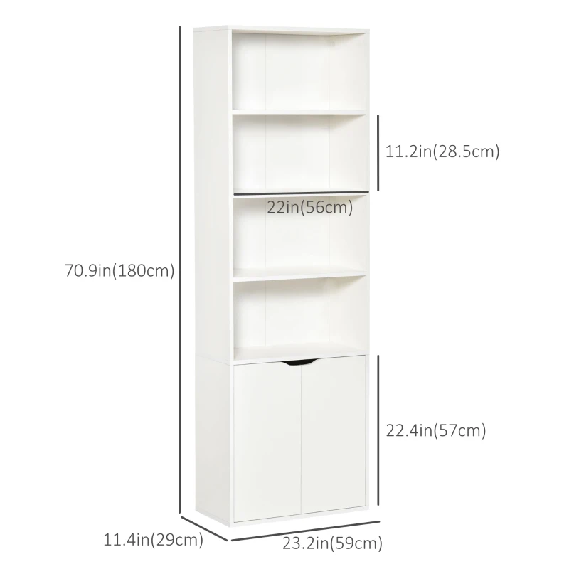 HOMCOM 4-Tier Open Bookshelf with Doors Modern Home Office Bookcase Storage Cabinet for Living Room Bathroom Study, White