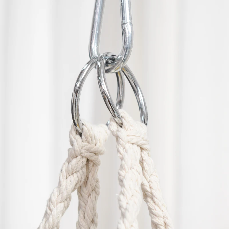 Outsunny Hanging Hammock Chair, Cotton Rope Porch Hammock Swing with Metal Frame and Cushion, Large Macrame Seat for Patio, Garden, Bedroom, Living Room,  Cream White