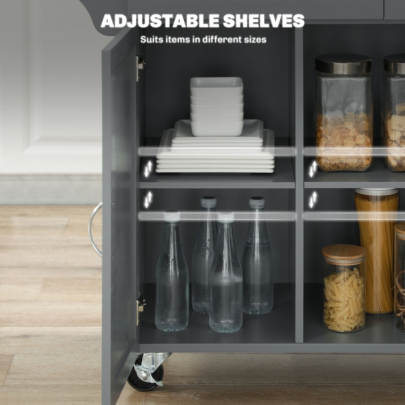 HOMCOM Kitchen Cart with Storage, Rolling Kitchen Island on Wheels with Bamboo Countertop, Drawers, Cabinets, 3 Doors, Grey