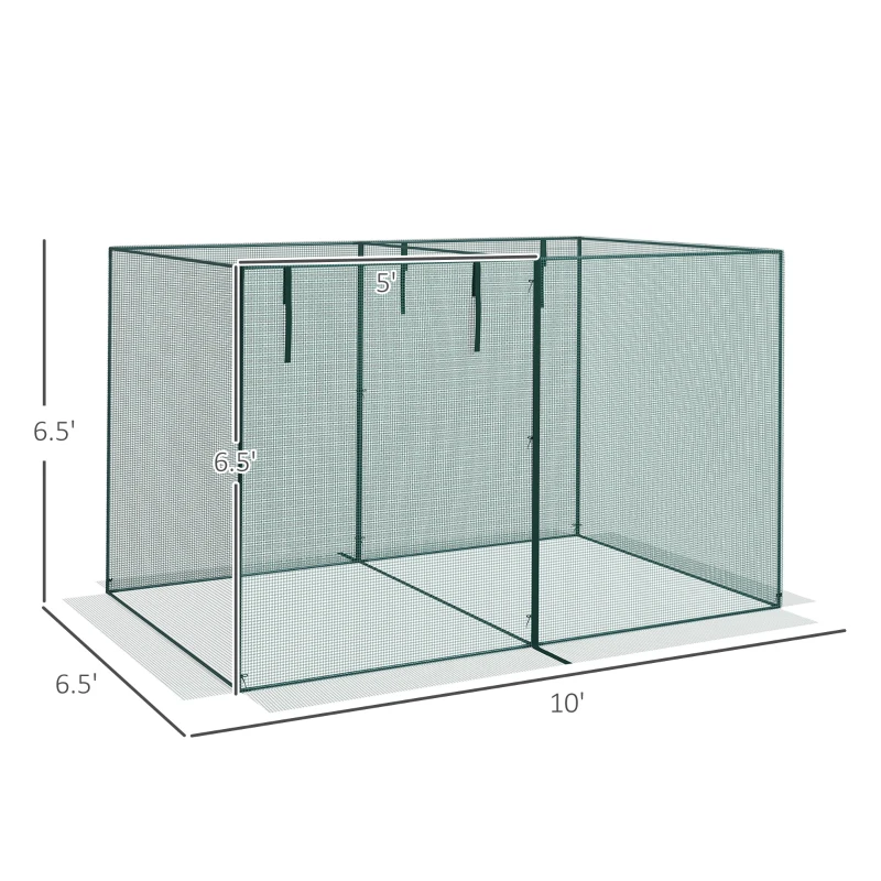 Outsunny 10 x 6.5ft Crop Cages for Garden, Plant Protectors from Animals with Two Zippered Doors and Storage Bag, Green