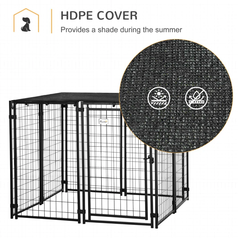 PawHut Outdoor Dog Kennel, Lockable Pet Playpen Crate with Top Cover, Black