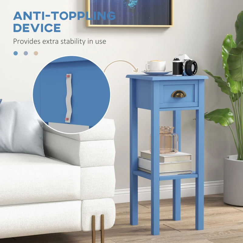 HOMCOM 2-Tier Side Table with Drawer and Shelf, End Table for Living Room and Hallway, Light Blue