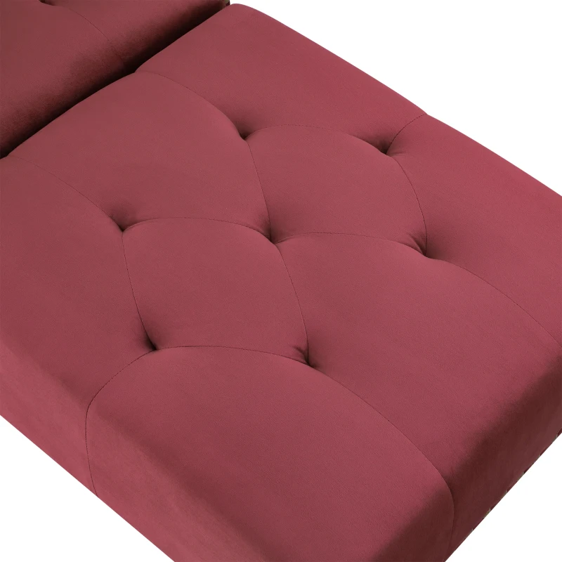 HOMCOM 2-In-1 Chaise Lounge Indoor with Rolled Armrest, Nailhead Trim and Button Tufting, Adjustable Velvet Fabric Upholstered Sofa for Bedroom and Living Room, Red