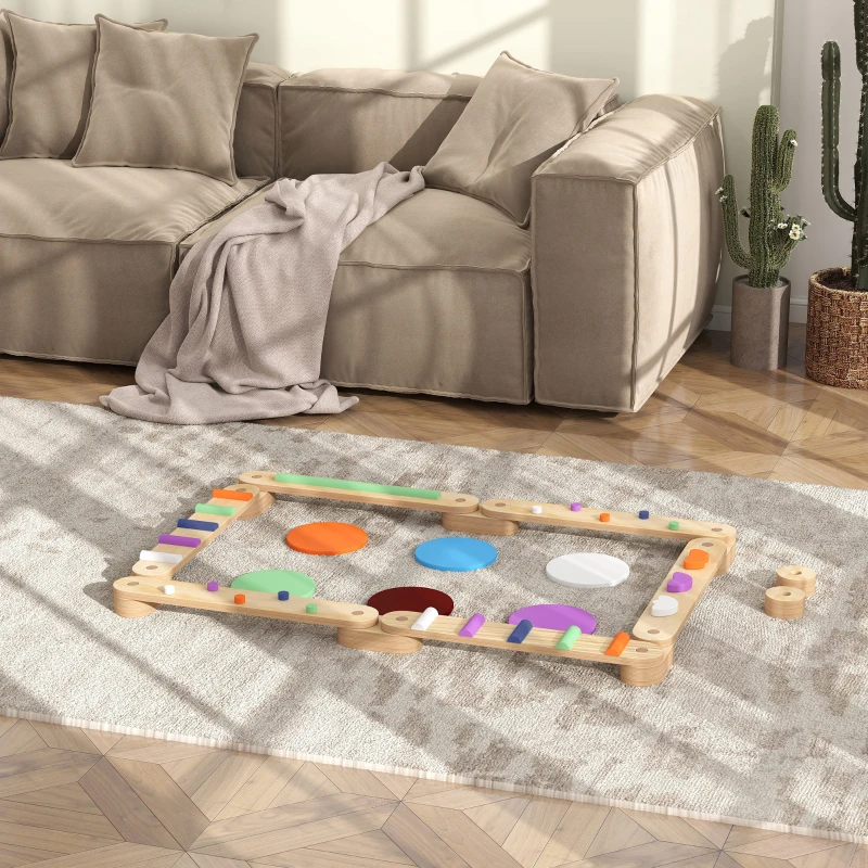 Qaba Kids Balance Beam, Wooden Balance Board with Stepping Stone for 3-8 Years