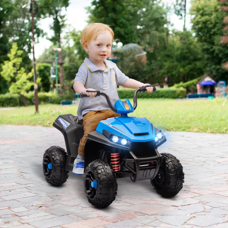 Qaba 12V Kids ATV with Spring Suspension, Forward & Reverse, LED Lights, Music, MP3, Blue
