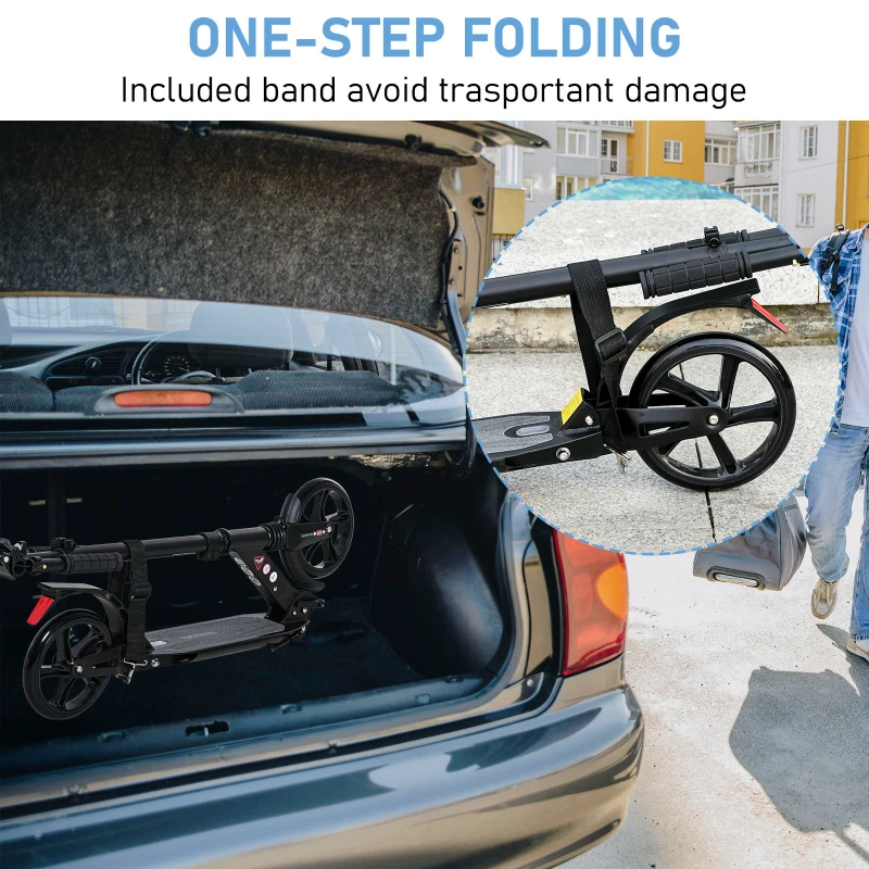 Soozier Kick Scooter Foldable Aluminum Ride On Toy For 8+ Adult Teens with Foot Brake, Adjustable Handle, 7.75'' Big Wheels, Black