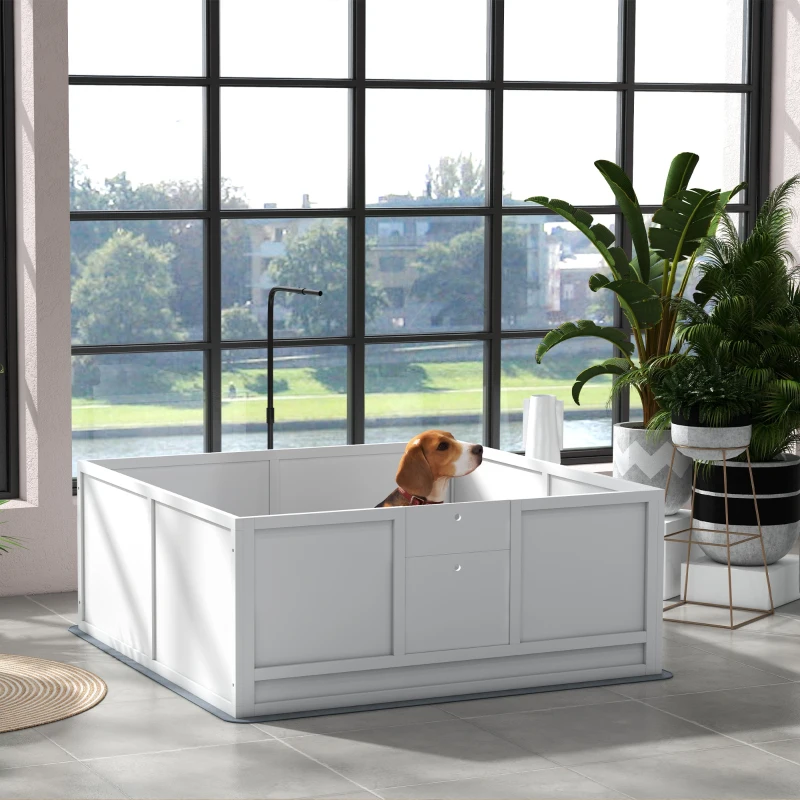 PawHut Whelping Box for Dogs with Retractable Light Stand, Waterproof Pad, Rail, Adjustable Height Door, 49" x 47"