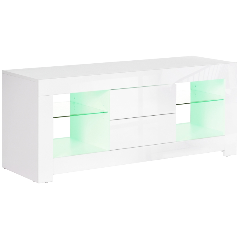 HOMCOM TV Stand with LED Lights for TVs up to 55", TV Cabinet with Storage Shelves and Drawers, 47.2"x15.7"x19.7", White