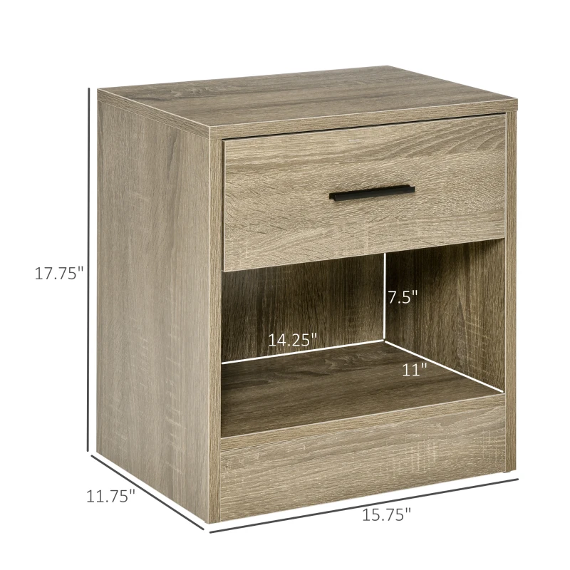 HOMCOM Modern Side Table with Drawer and Storage Shelf, End Table for Living Room, Gray Wood Grain