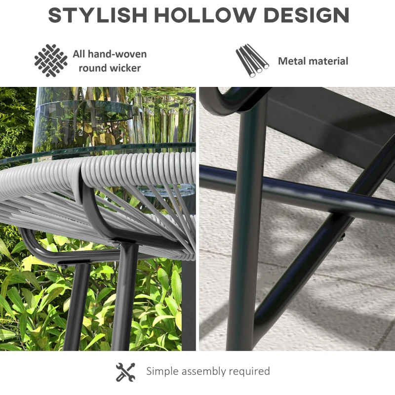 Outsunny Rattan Side Table, Round Outdoor Table, with Round PE Rattan and Tempered Glass Table Top for Patio, Garden, Grey