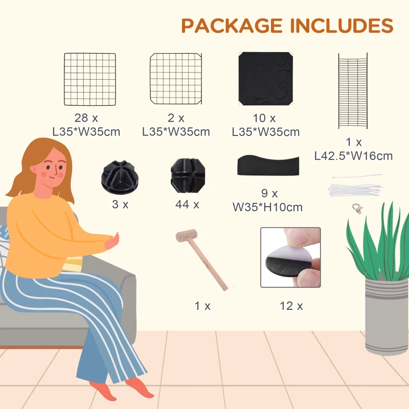 PawHut 34 Panels Pet Playpen, Small Animal Playpen with Doors, Ferret Cage, Portable Metal Wire Yard for Kittens, 41" x 27.5" x 46"