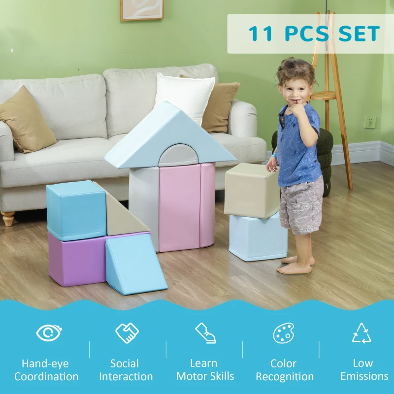 Soozier 11 Piece Soft Play Blocks Kids Climb and Crawl Gym Toy Foam Building Multicolour