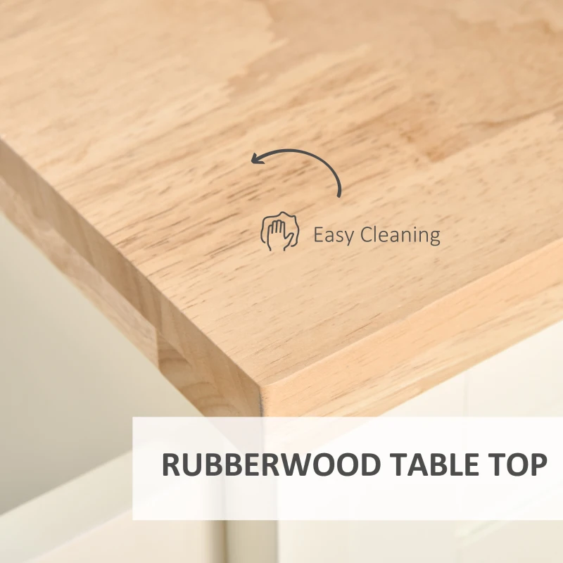 HOMCOM Rolling Kitchen Island, Kitchen Cart on Wheels with Rubberwood Top, 2 Drawers, Towel Rack, Cream White