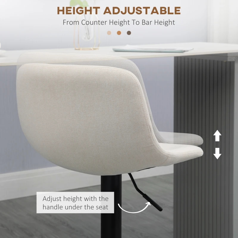 HOMCOM Adjustable Bar Stools, Swivel Bar Height Chairs Barstools Padded with Back for Kitchen, Counter, and Home Bar, Set of 4, Cream White