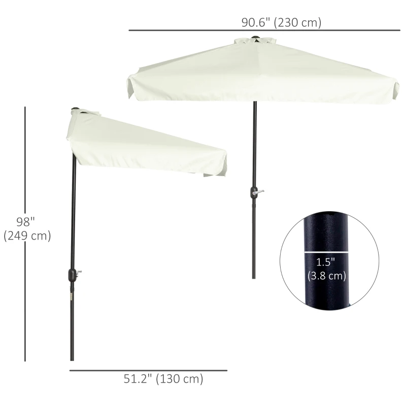 Outsunny 7.5ft Half Umbrella Semi Patio Parasol with Crank Handle, Top Vent for Garden, Balcony- NO BASE INCLUDED, Cream