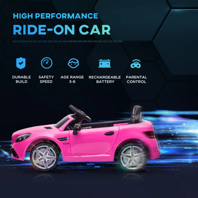 Aosom Mercedes SLC 300 Licensed Kids Electric Car with Remote Control, 12V Battery Powered Kids Ride on Car with Music, Lights, Suspension for 3-6 Years Old, Pink