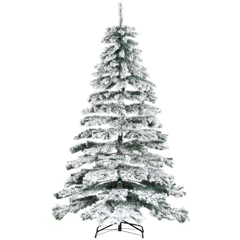 HOMCOM 7.5ft Artificial Snow Flocked Christmas Tree Xmas Tree Holiday Home Indoor Decoration for Party with Foldable Feet, Green