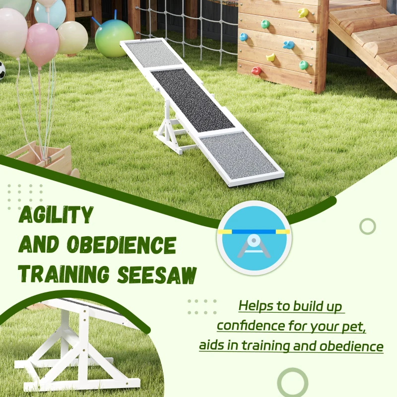 PawHut Wooden Dog Agility Seesaw for Training and Exercise, Weather Resistant, 83" L x 16" W x 14" H, White