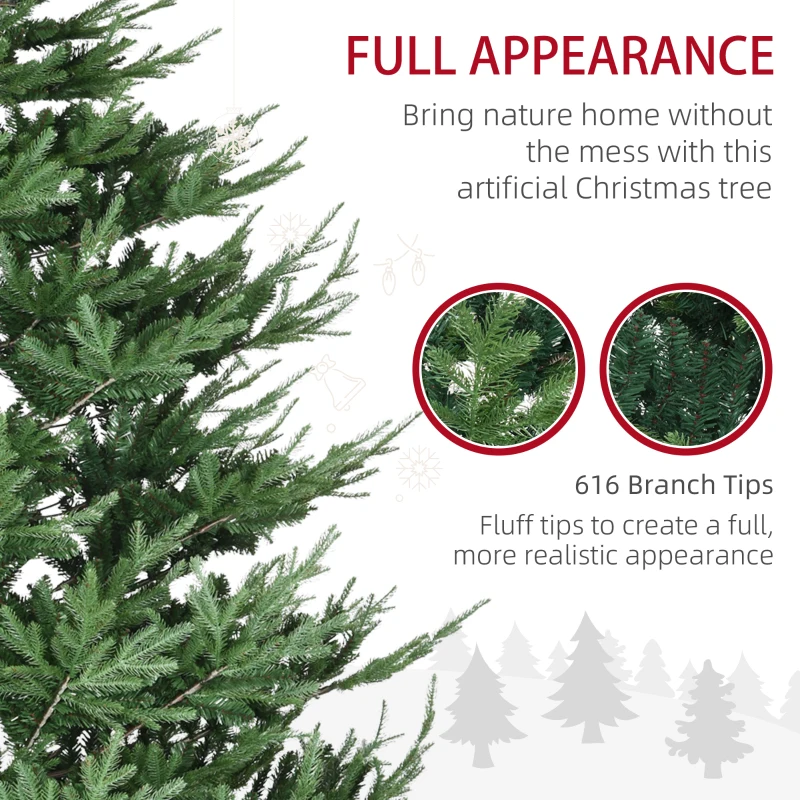 HOMCOM 9 Foot Artificial Christmas Tree, Nordic Pine Hinged Xmas Tree with 1939 Realistic Branches, Wide Steel Base, Auto Open, Green
