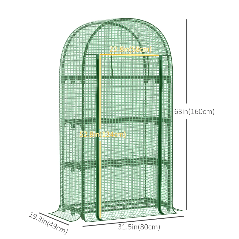 Outsunny Outdoor Mini Greenhouse, Portable Green House with Storage Shelves, Zippered Door, PE Cover, 31.5" x 19.3" x 63", Green
