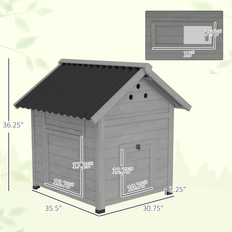 PawHut Duck Coop, Wooden Duck House with Openable Roof & Double Doors, Light Gray