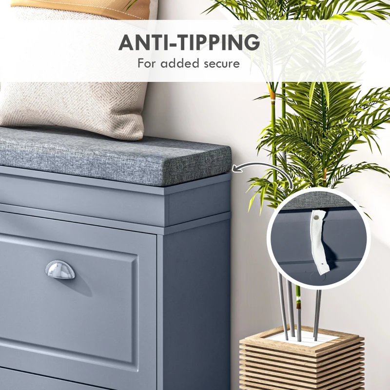 HOMCOM Modern Shoe Storage Bench, Entry Way Bench with Cushion, 2 Drawers, Storage Ottoman Bench, Holds 8 Pairs, Gray