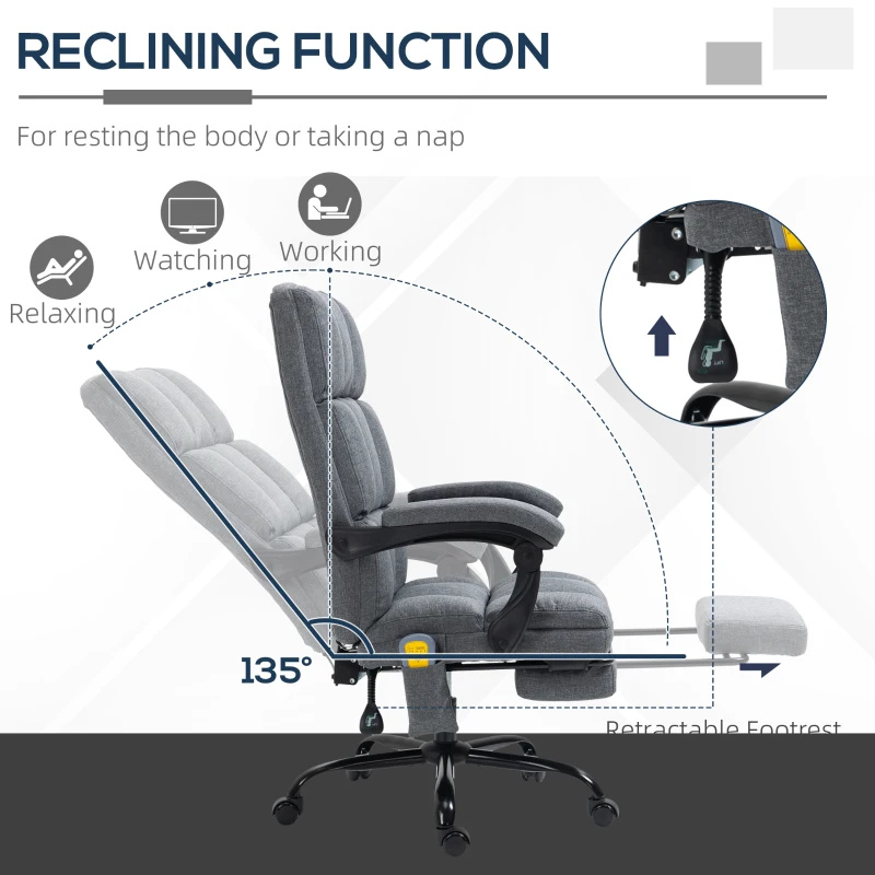 Vinsetto High-Back Vibration Massaging Office Chair, Reclining Office Chair with USB Port, Remote Control, Side Pocket and Footrest, Dark Grey