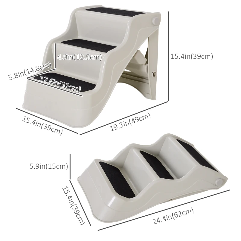 PawHut Pet Stairs Dogs and Cats Folding Ladder Puppy Portable 3 Steps Home Travel Using Cream