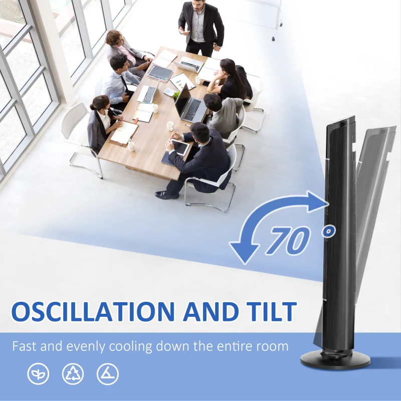 HOMCOM Freestanding Tower Fan Cooling for Home Bedroom with 3 Speed, 12h Timer, Oscillating, Tilt, LED Panel, Remote Controller, Black