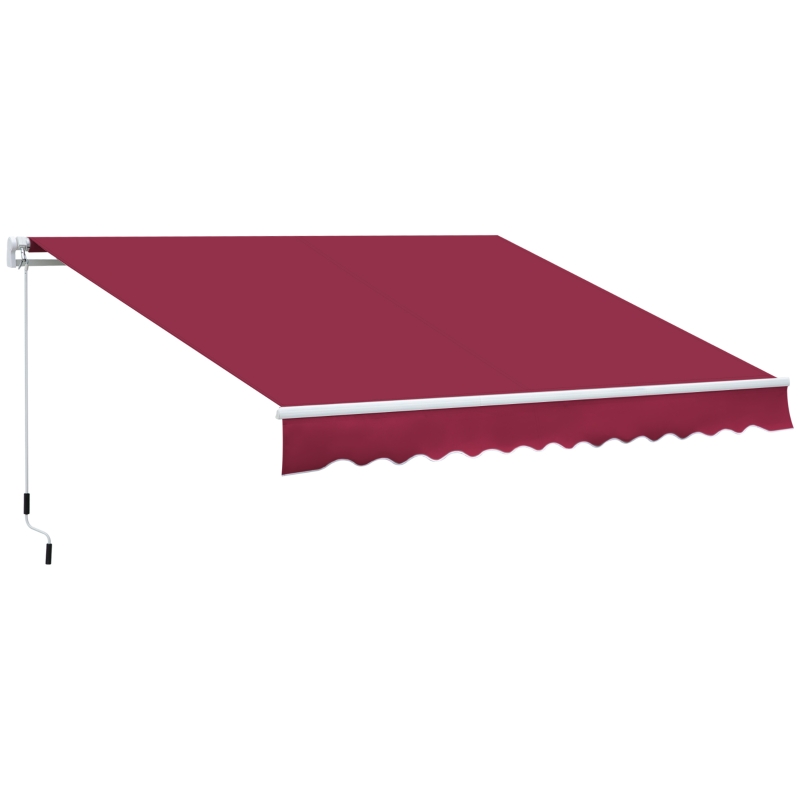 Outsunny 12' x 8' Patio Awning, Canopy Retractable Sun Shade Shelter w/ Manual Crank Handle for Deck, Yard, Red
