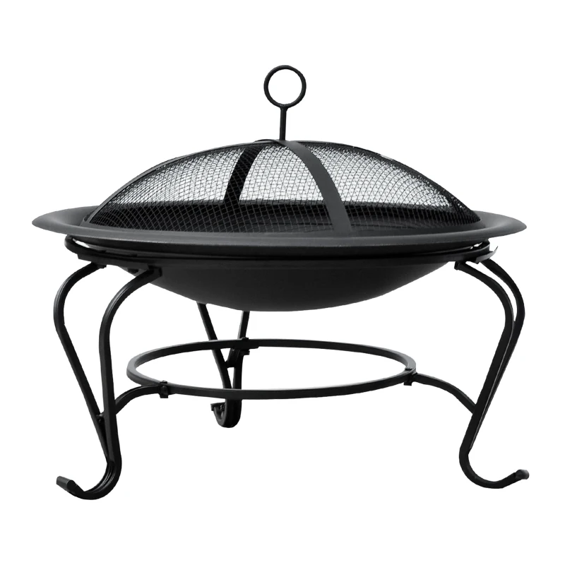 Outsunny 22" Round Firepit Patio Fireplace Garden Heater Portable Wood Burning Porch with Poker and Spark Screen Black