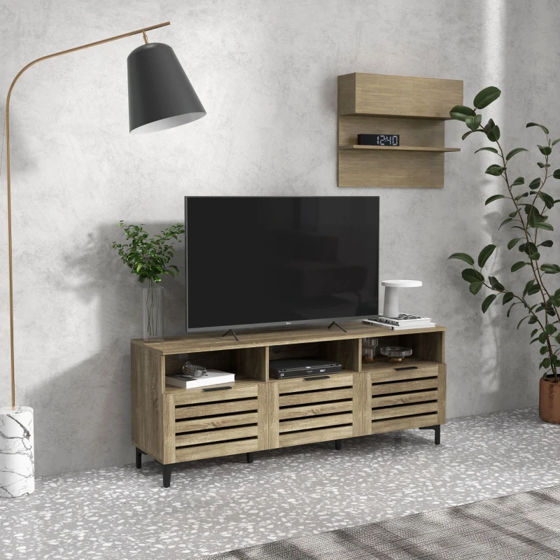 HOMCOM TV Stand for 65 Inch TV, Entertainment Center with Drawer, Doors, and Storage Shelves, TV Cabinet for Living Room, Bedroom, Gray